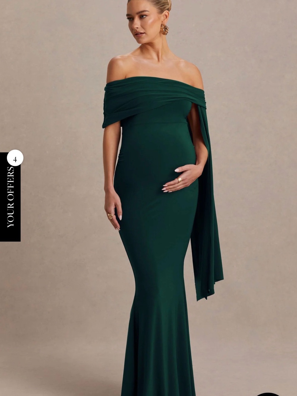Off-Shoulder Dark Green Maternity Gown